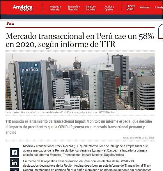 Mercado transaccional en Per cae un 58% en 2020, segn informe de TTR